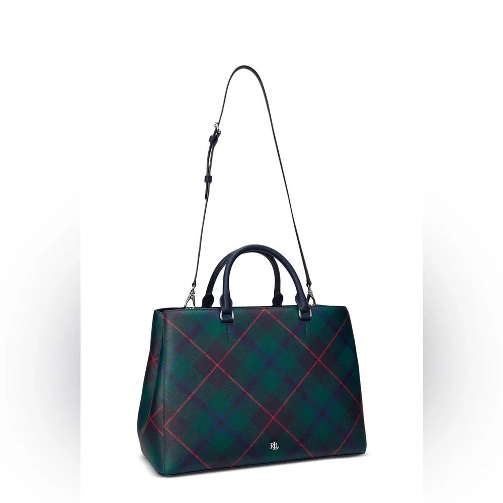 Ralph Lauren Tartan Plaid Tote in Green and Blue - Picture 2 of 13
